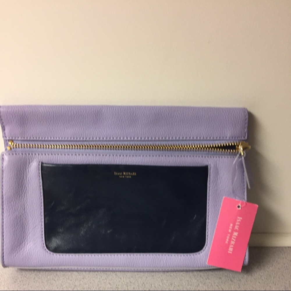 Isaac Mizrahi lilac and dark blue satchel